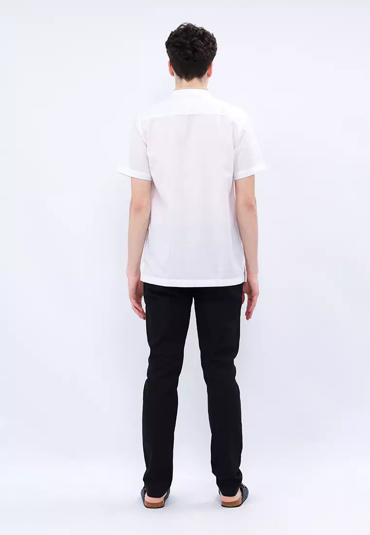 MANZONE - Kemeja Koko Lengan Pendek Pria Sabaca Modern Fit - White