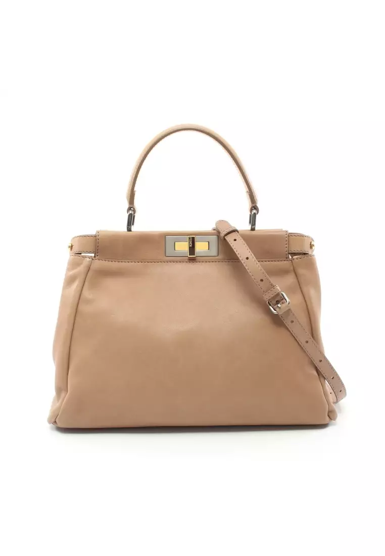 FENDI Pre loved FENDI peekaboo regular Handbag leather pink beige