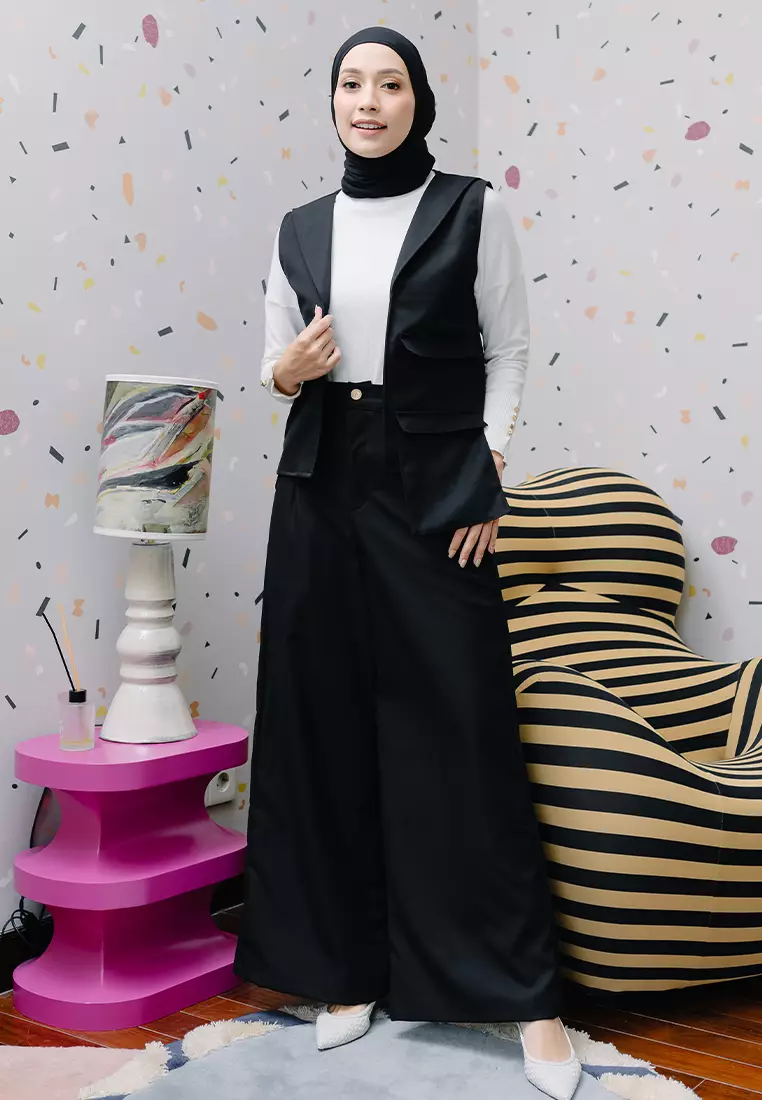 Mona Set (One Set Rompi & Celana Kulot) Black