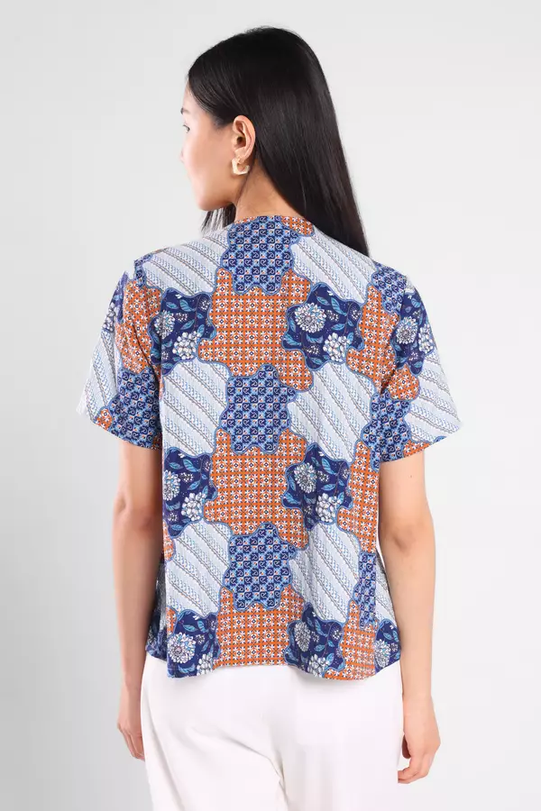 Minimal - Kana - Blouse Batik Bunga - Teracotta Colour Blue