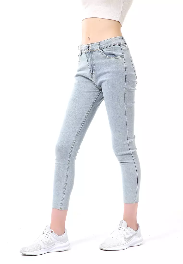 Stella Celana Panjang Highwaist Skinny Jeans Wanita Polos Material Denim ORIGINAL - Light Blue