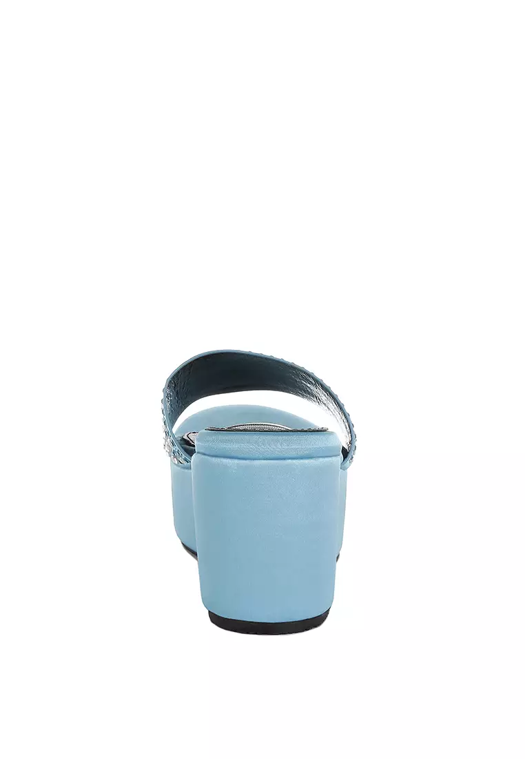 Diamante & Rhinestone Detail Stylish Flatforms in Blue