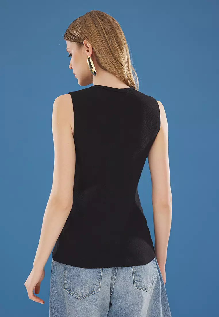 Black Button Detail Waistcoat  TWOSS25YE00043