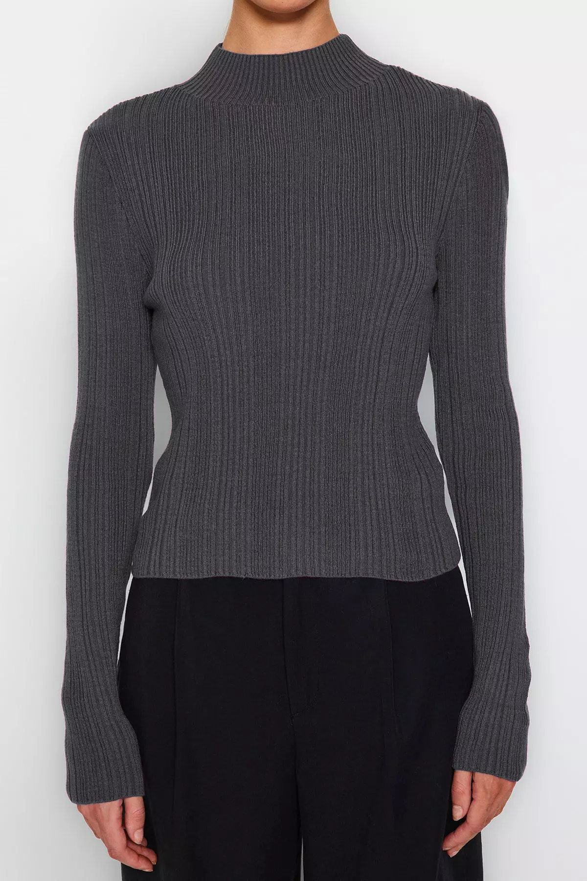 Stand Collar Anthracite Knitwear Sweater