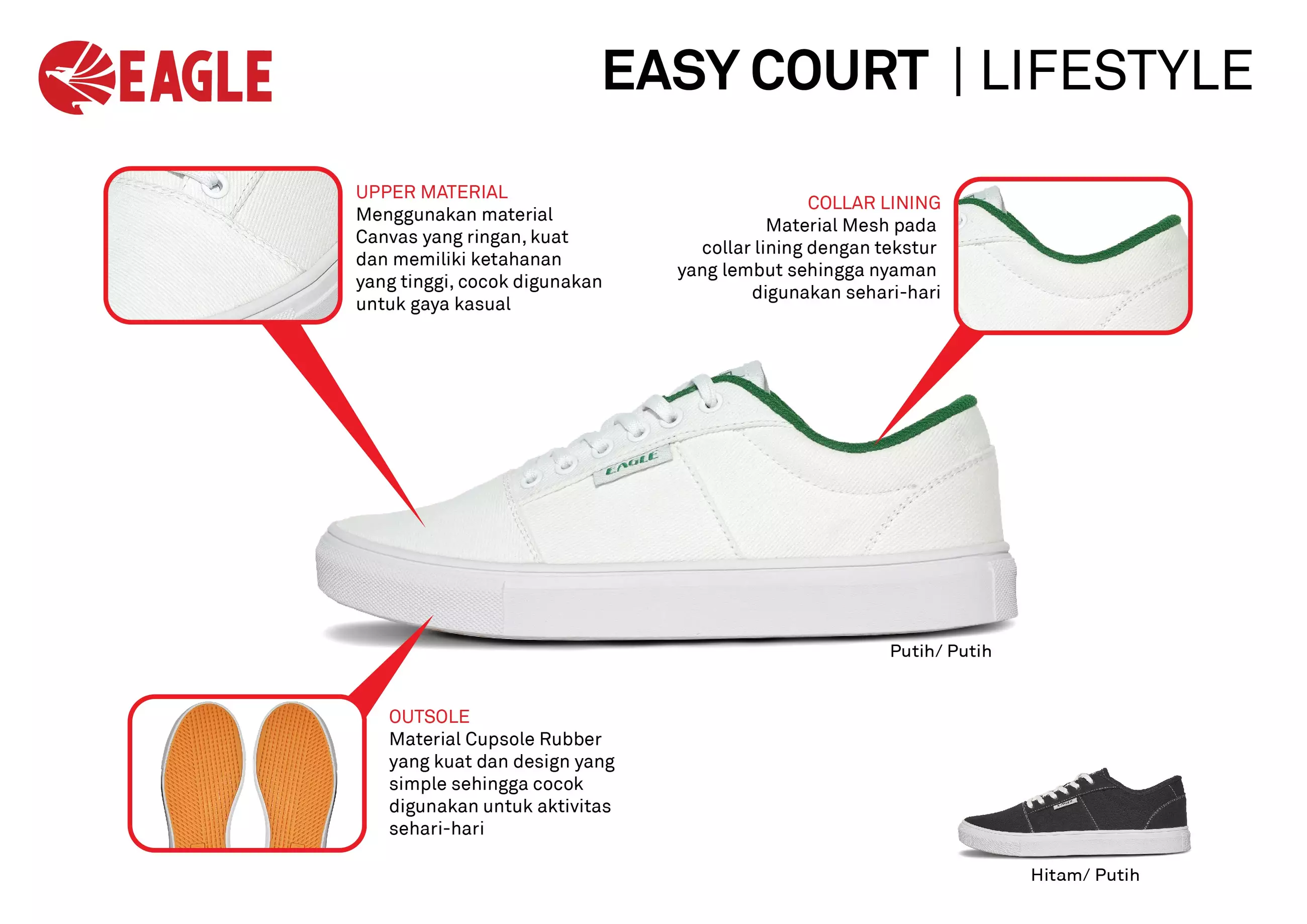 Eagle Sepatu Sneakers Lifestyle EasyCourt - HITAM/PUTIH