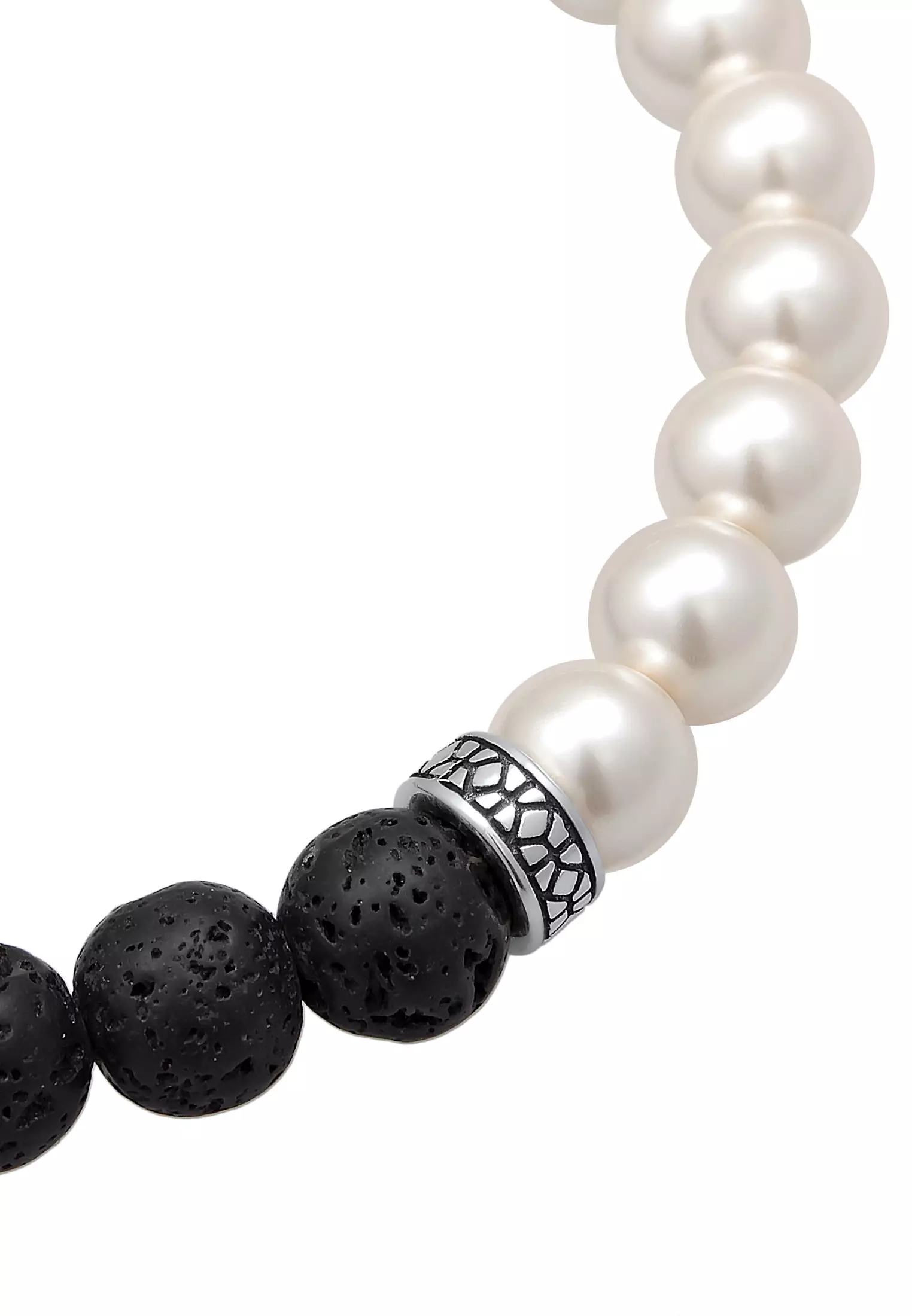 Bracelet Men Lava Beads With Synth. Pearls