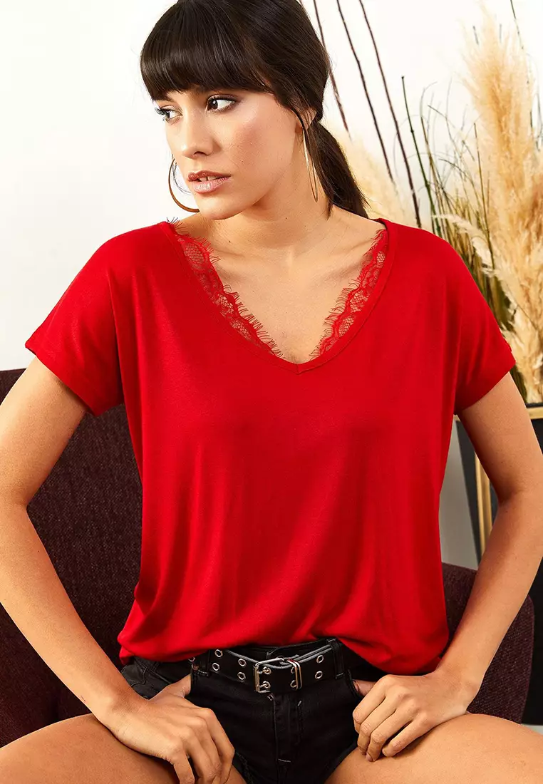 V-Neck Lace Top