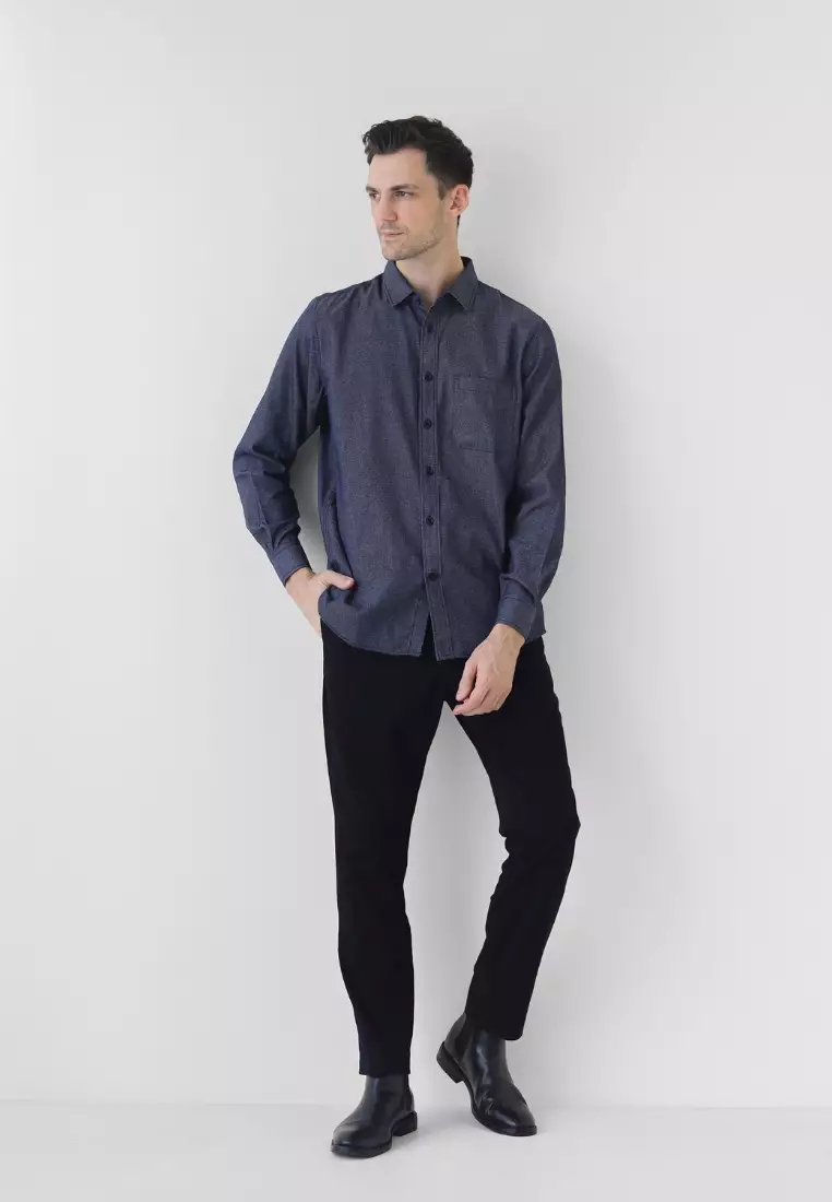 Cotton Well Light Denim Series in Denim Blue | Kemeja Lengan Panjang Denim Biru Tua