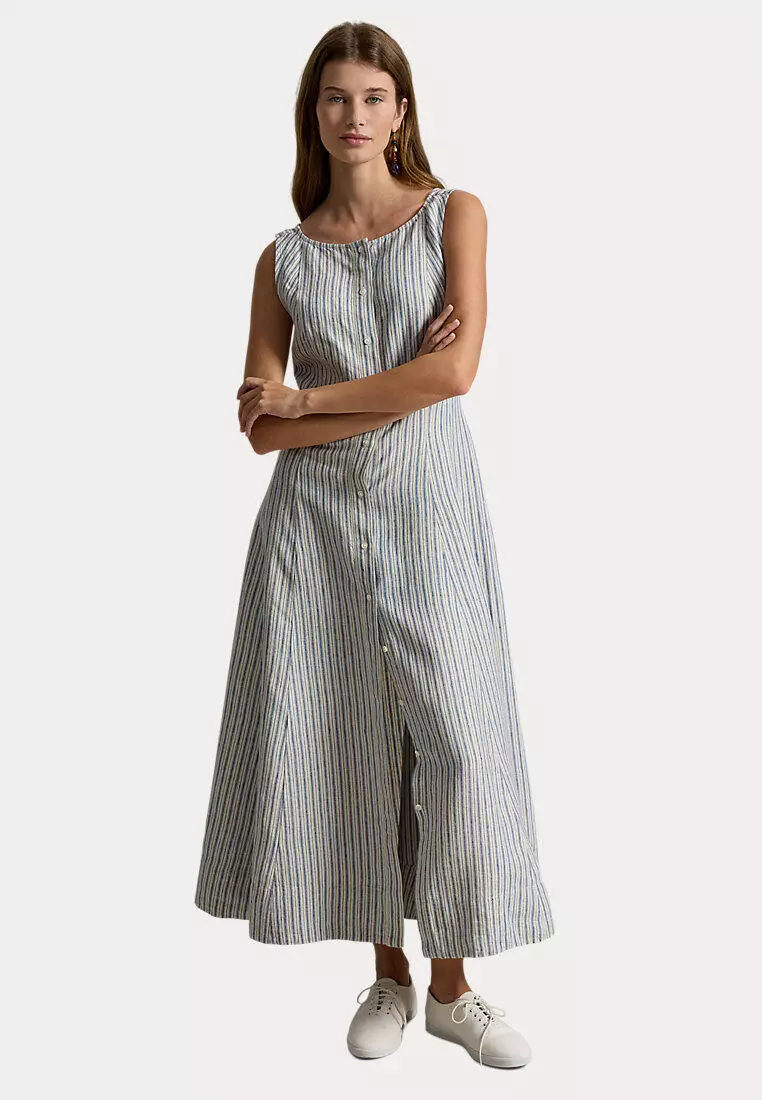 Striped Paneled Linen Dress
