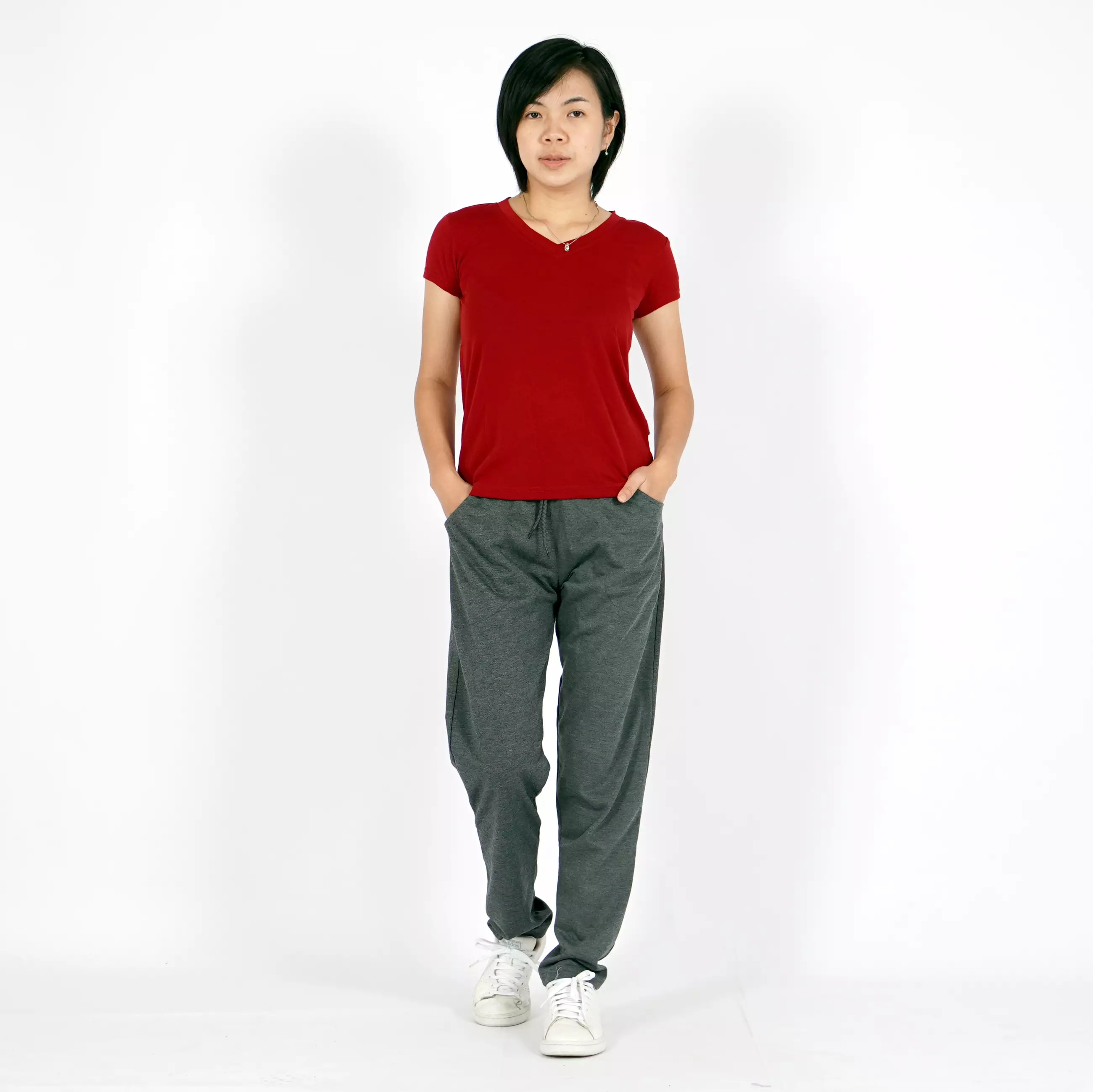 OKECHUKU Vioree T-Shirt V-Neck Oblong Polos Tangan Pendek Kaos Wanita Leher V - Marun