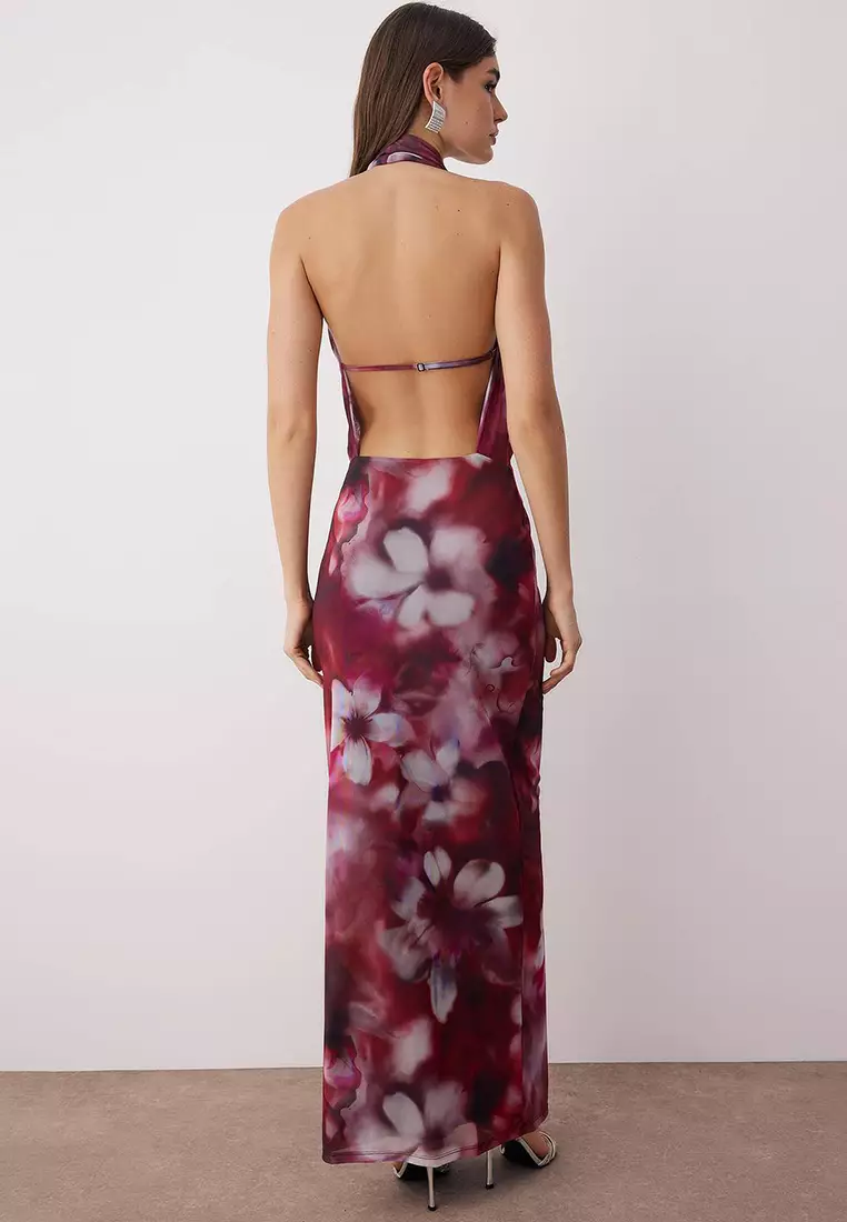Buy Trendyol Burgundy-Multi-Floral Patterned Knitted Tulle Long Evening Dress  Graduation Dress Tprss24Ae00261 2026 Online | ZALORA