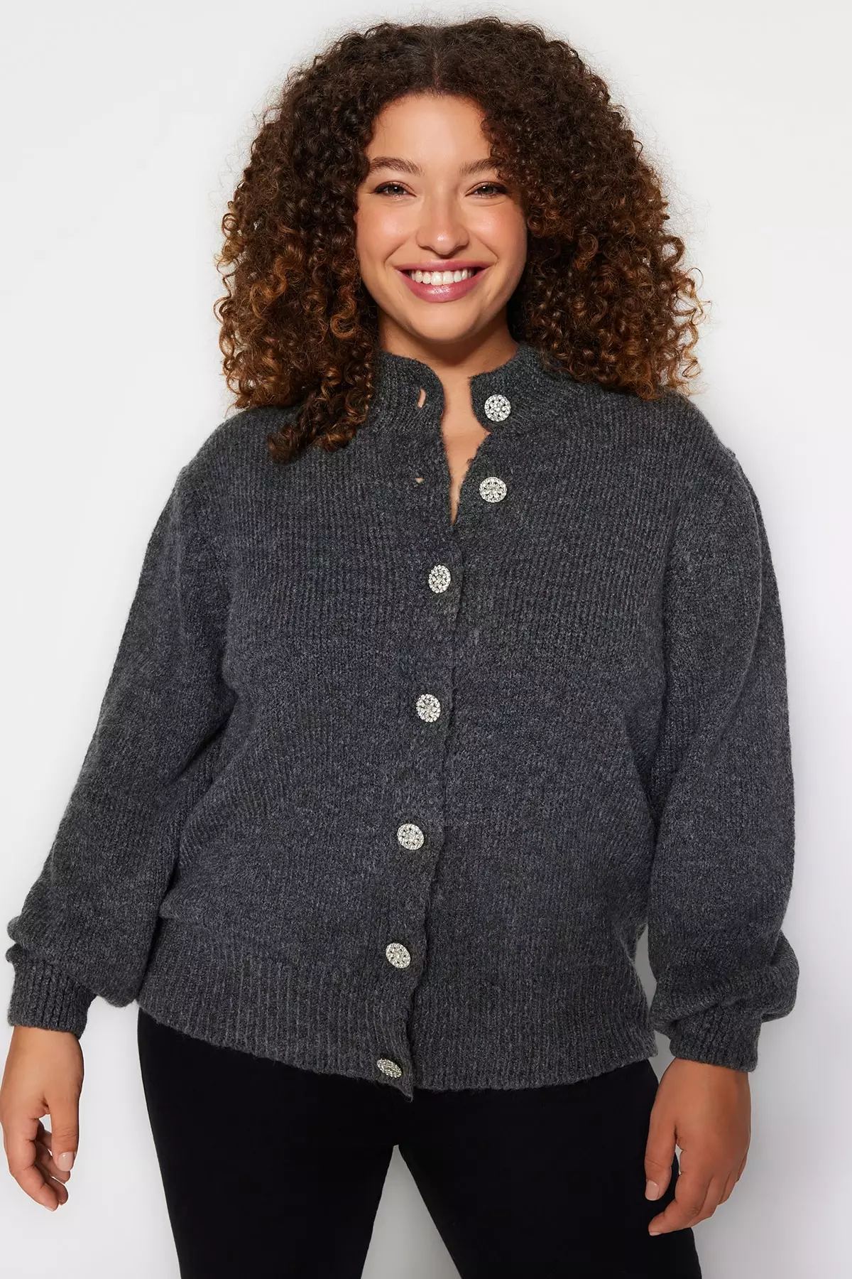 Plus Size Jewel Buttoned Cardigan