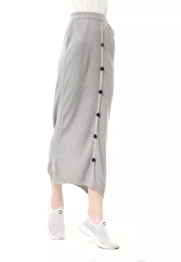Deliana Rok Rajut Kancing Bawahan Wanita Premium Quality - Abu Muda