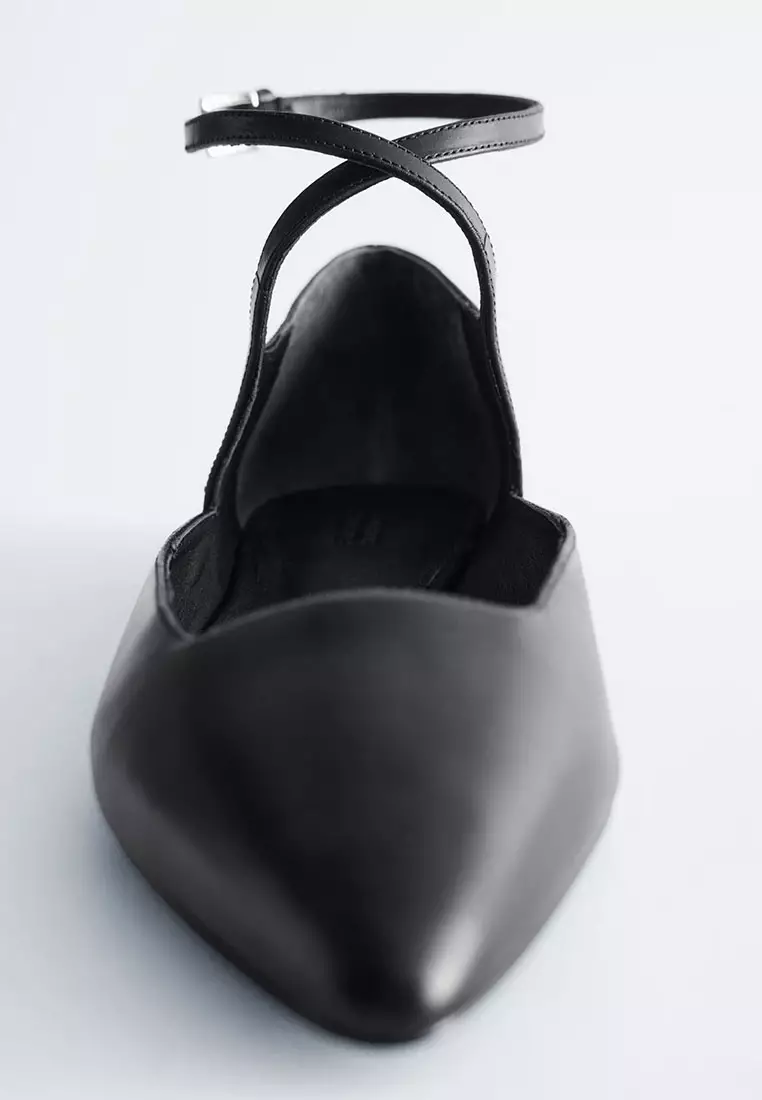 Leather Cross-Strap Ballet Flats