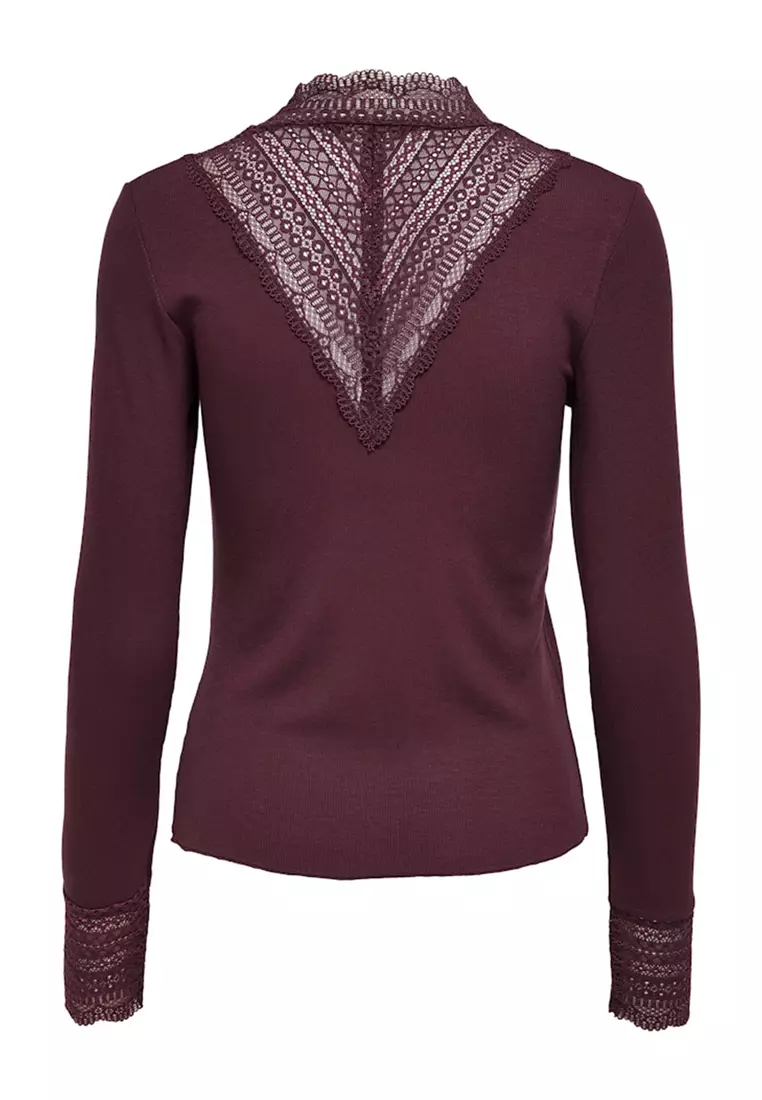 Long Sleeves High Neck Lace Jersey Top