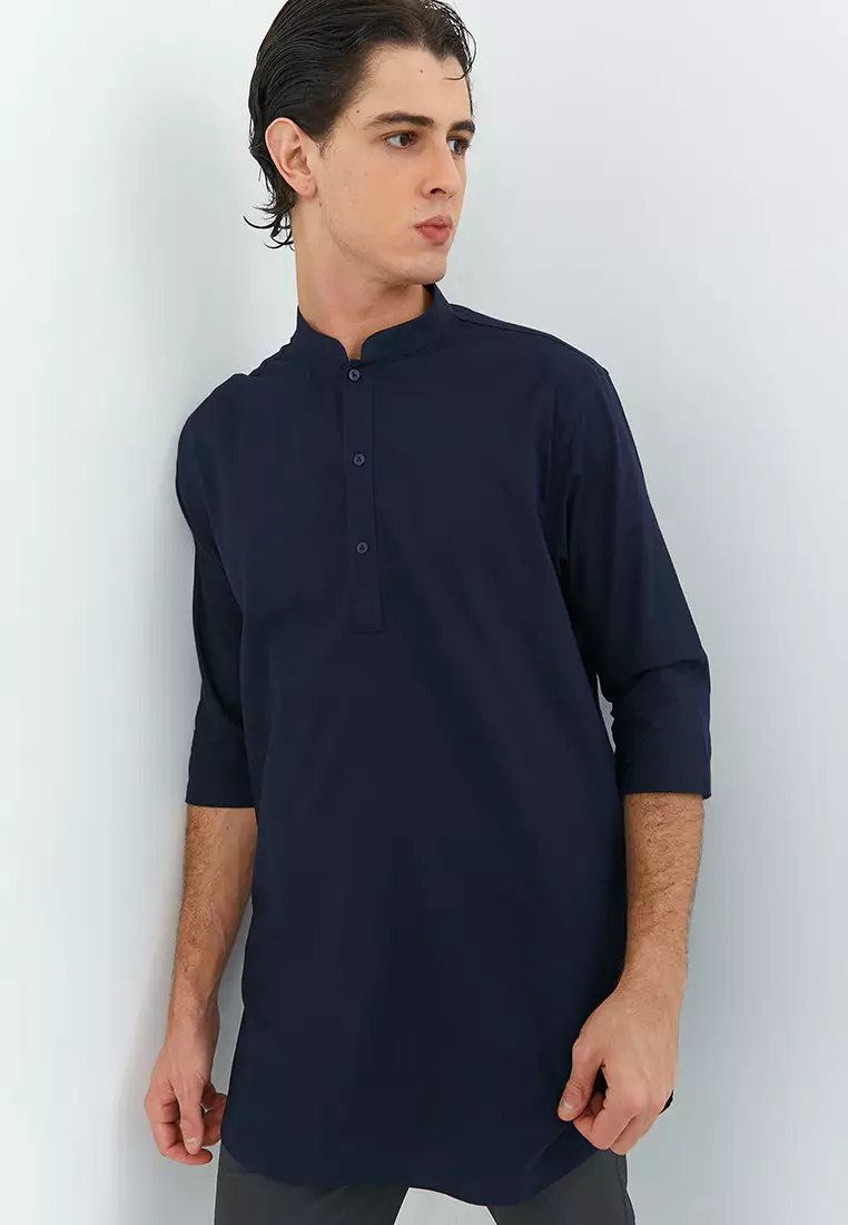Jobb Arkhan Baju Koko Pria Kurta Lengan Pendek Regular Fit Navy
