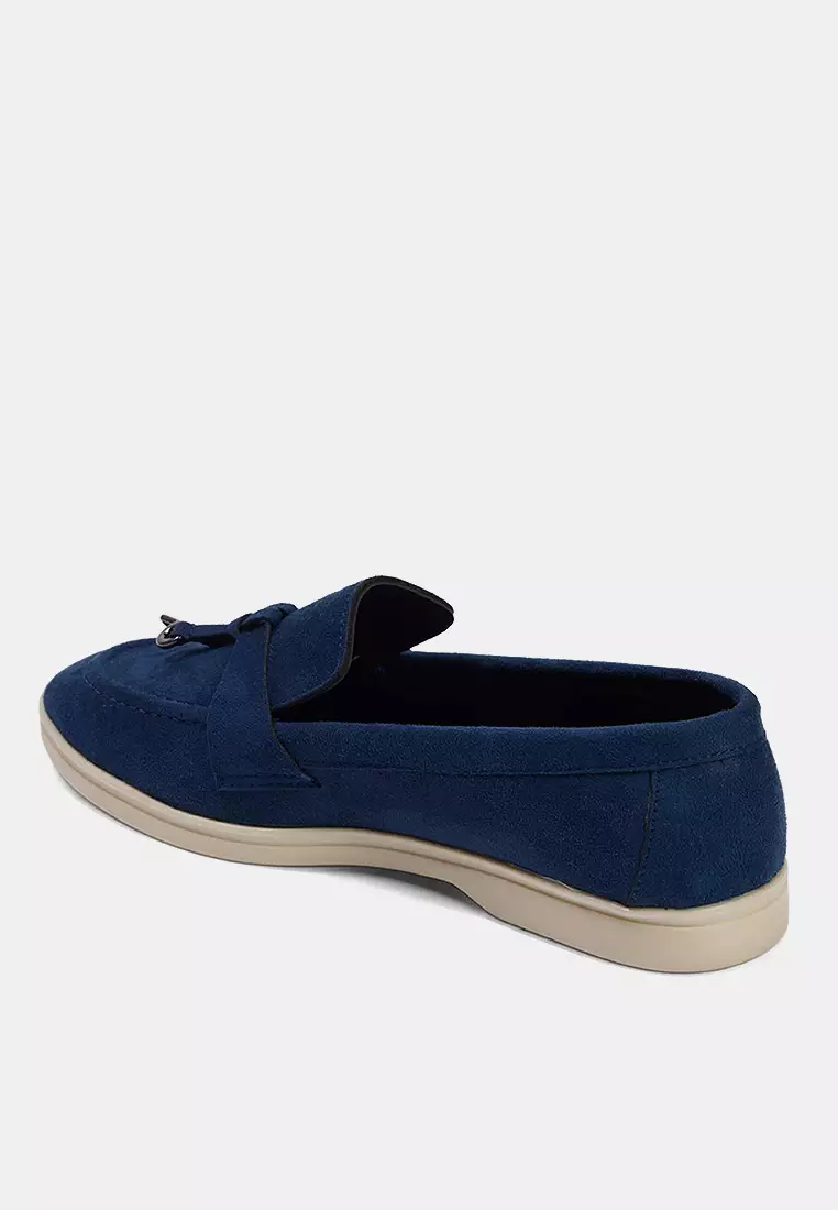 Navy Blue Suede Women's Loafer Shoes With Accessory Detail Takeaway26La00000