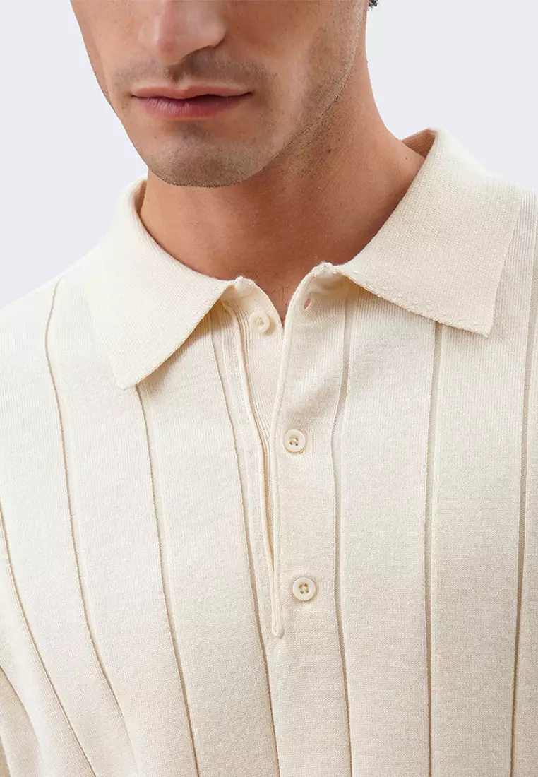 Men's Textured Ribbed Knit Polo with Hem Band - The New Standard