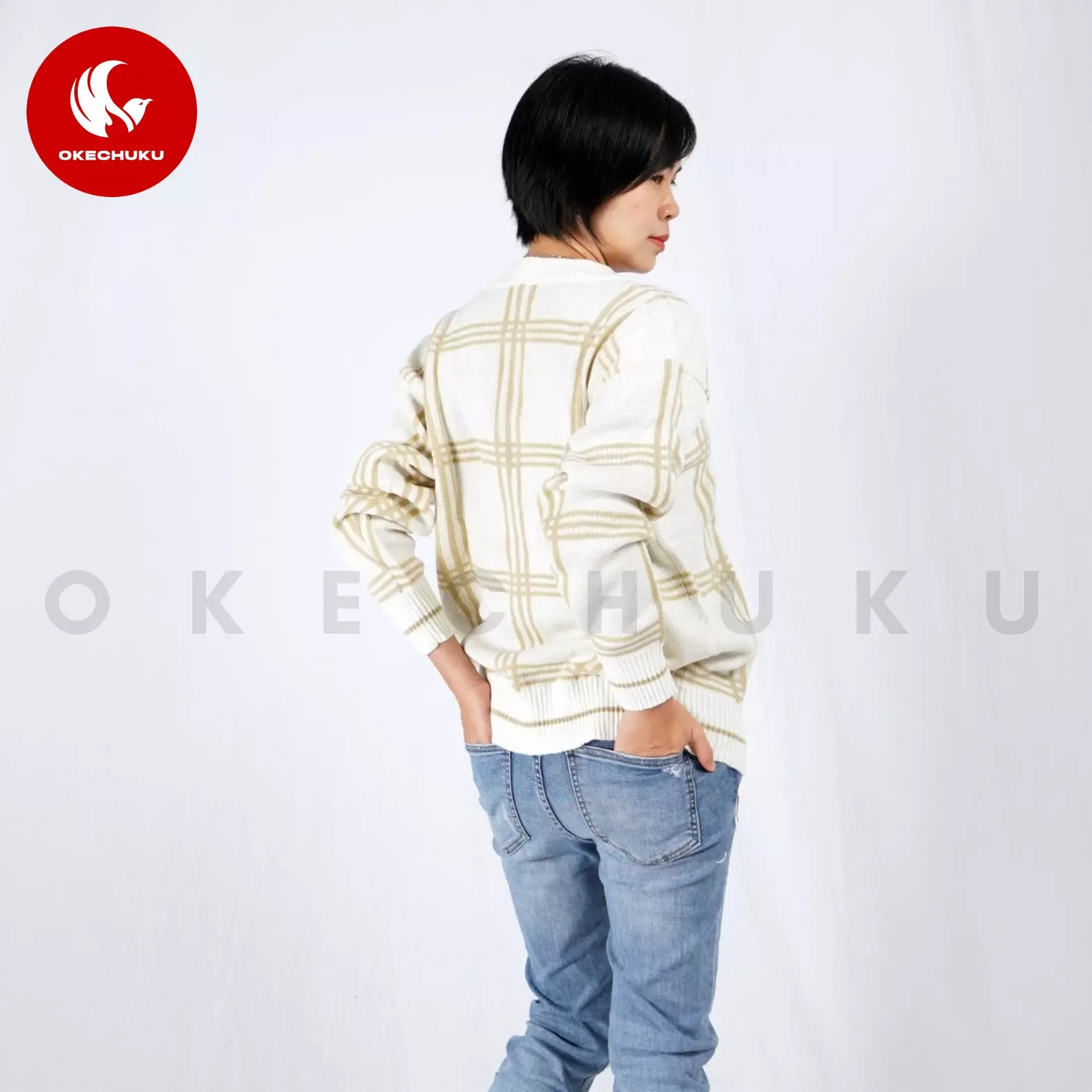  KARDIGAN MINGYU Cardigan Rajut V Neck Unisex Pria Wanita - Brokenwhite