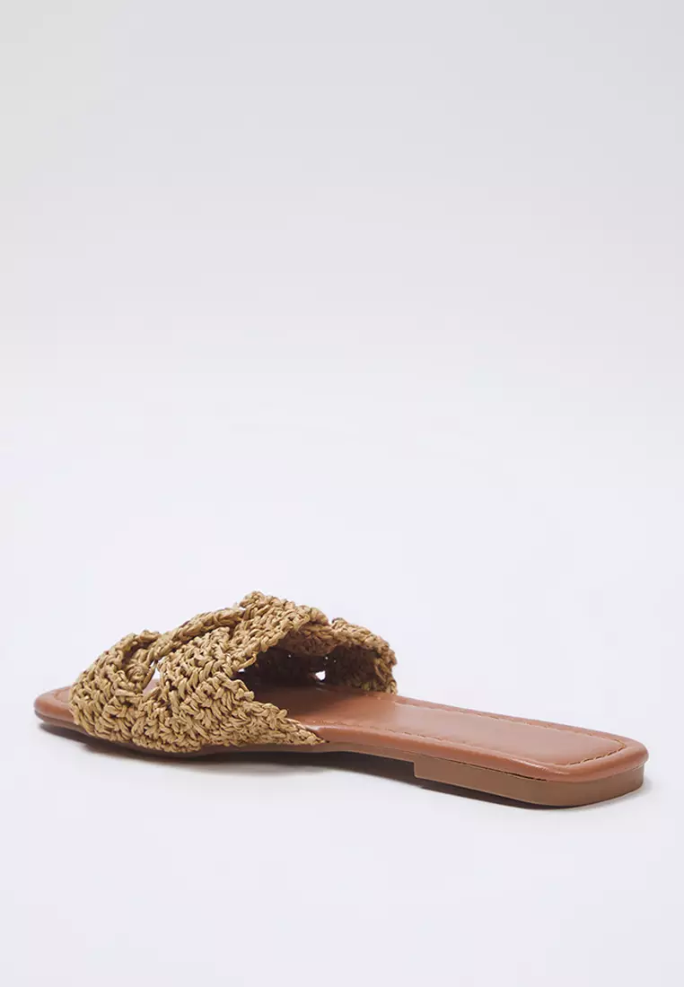 Camel Knitted Women's Straw Slippers Takss25Te00030