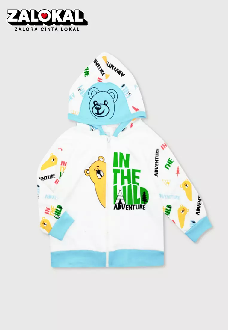 Wakakids Jaket Bayi Laki Laki Usia 6 Bulan Hingga 12 Bulan Sweater Anak Motif Bear Wild 4084 Biru Muda