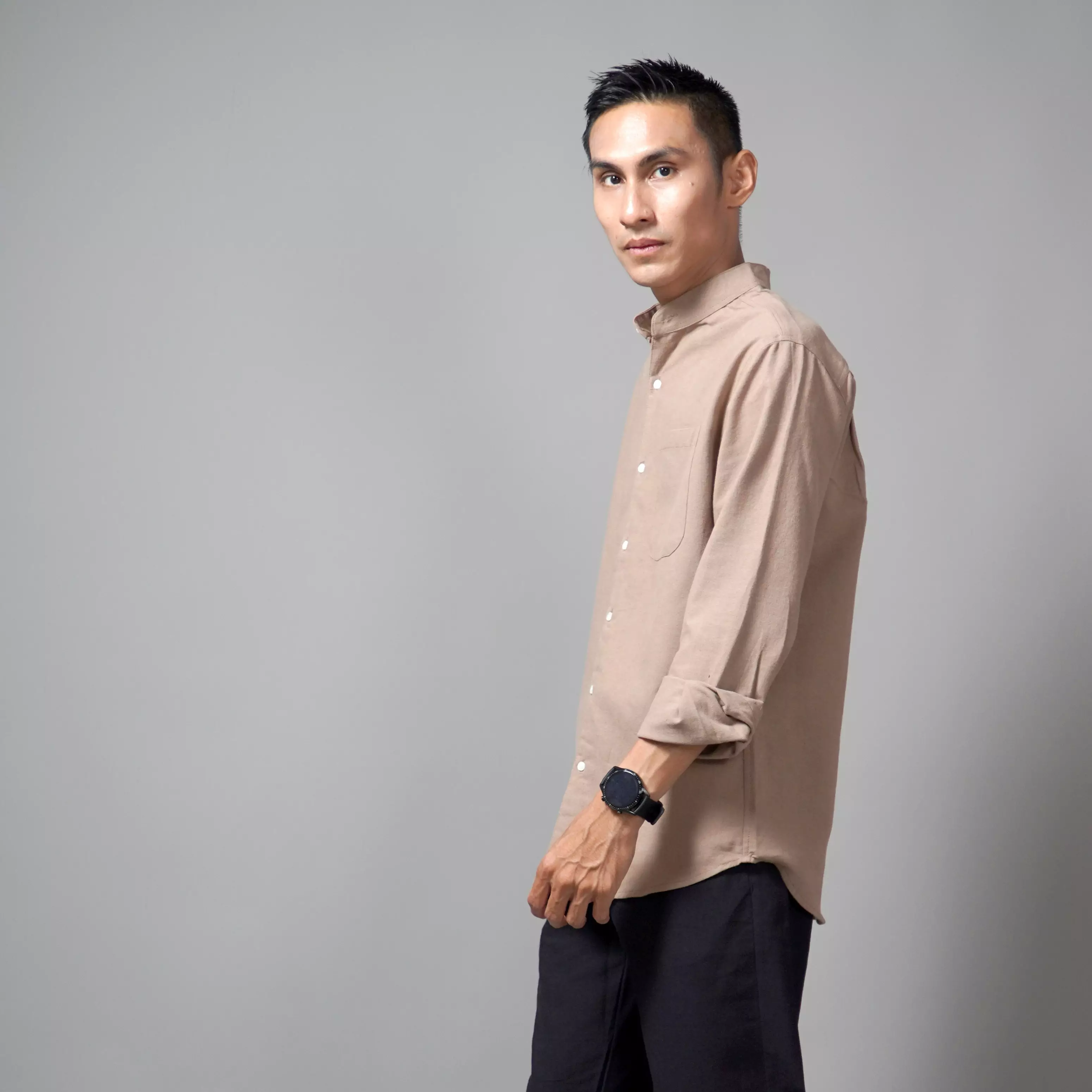  ASHRAF Kemeja Pria Casual Linen Baju Koko Kemeja Lengan Panjang - Coksu