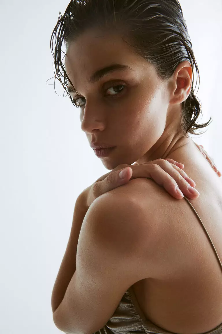 Shimmering metallic jersey dress