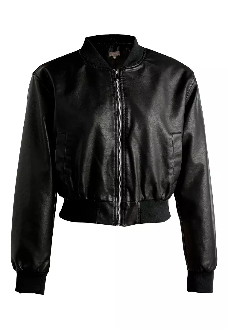 Drop Shoulder Zipper Jacket in Black