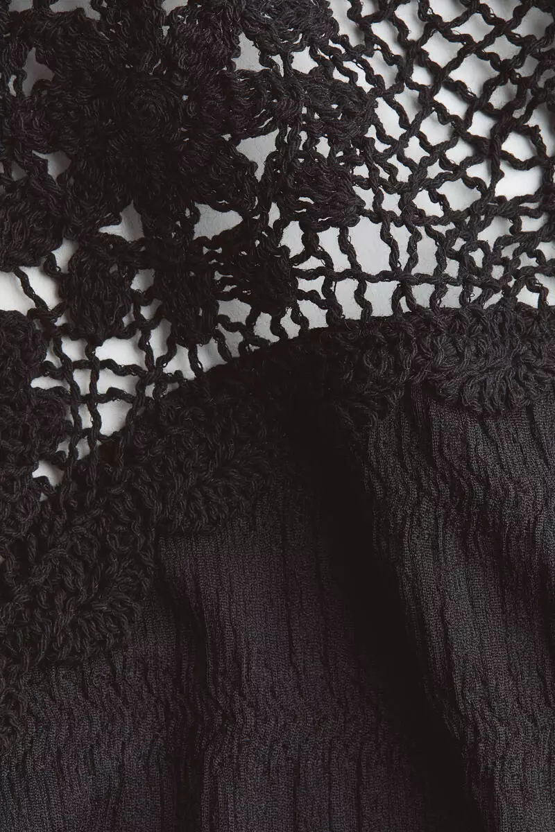 Crochet-look-section textured top