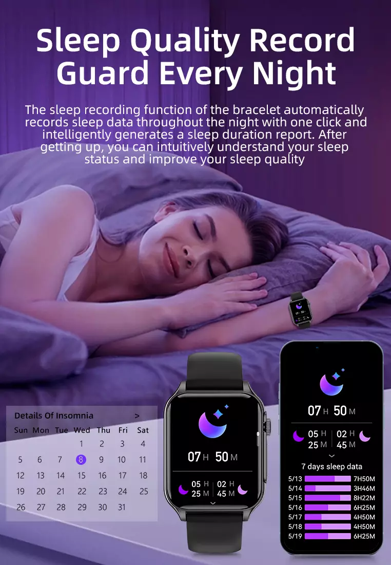 SmartWatch Layar1.96" Fungsi Alarm Denyut Jantung Jam Pintar FitnessTracker Bluetooth Musik hitam