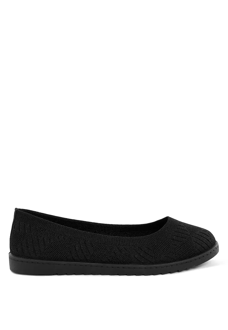 Discount on London Rag  shoes - SKU: Knitted Flat Ballet Flats in Black