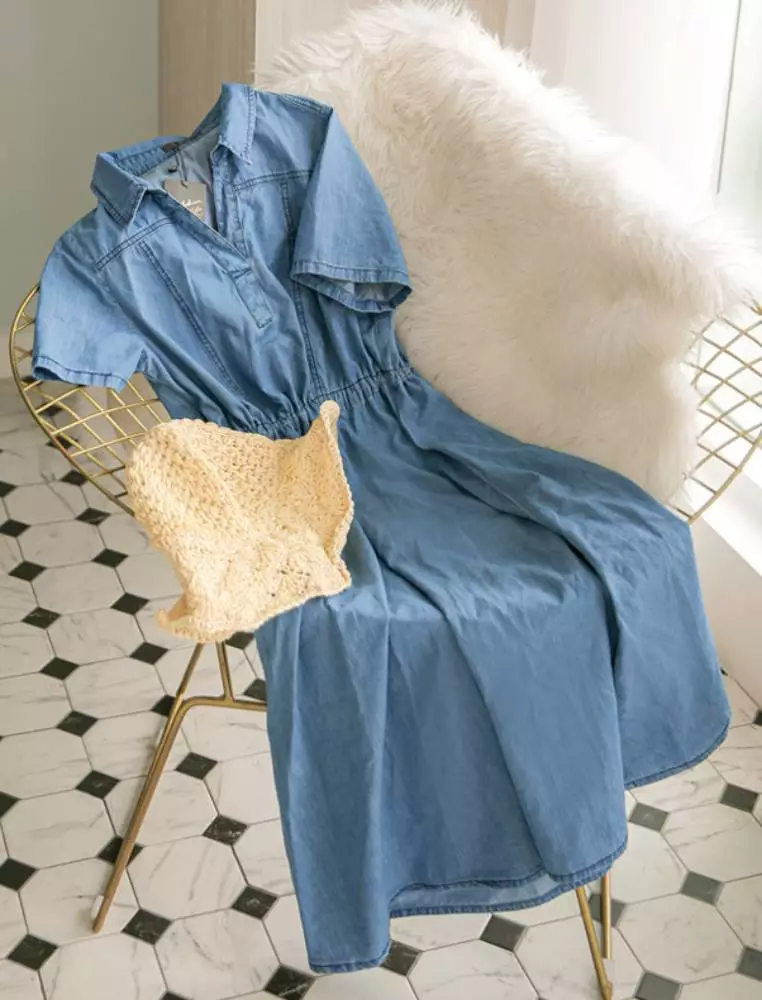 Denim Waist-tie Flared Hem Dress [DA8483]