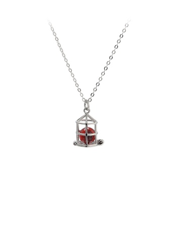 Glamorousky red Sterling Silver Simple Fashion Cage Red Imitation Pearl Pendant with Necklace 30A22AC1AE1A89GS_1