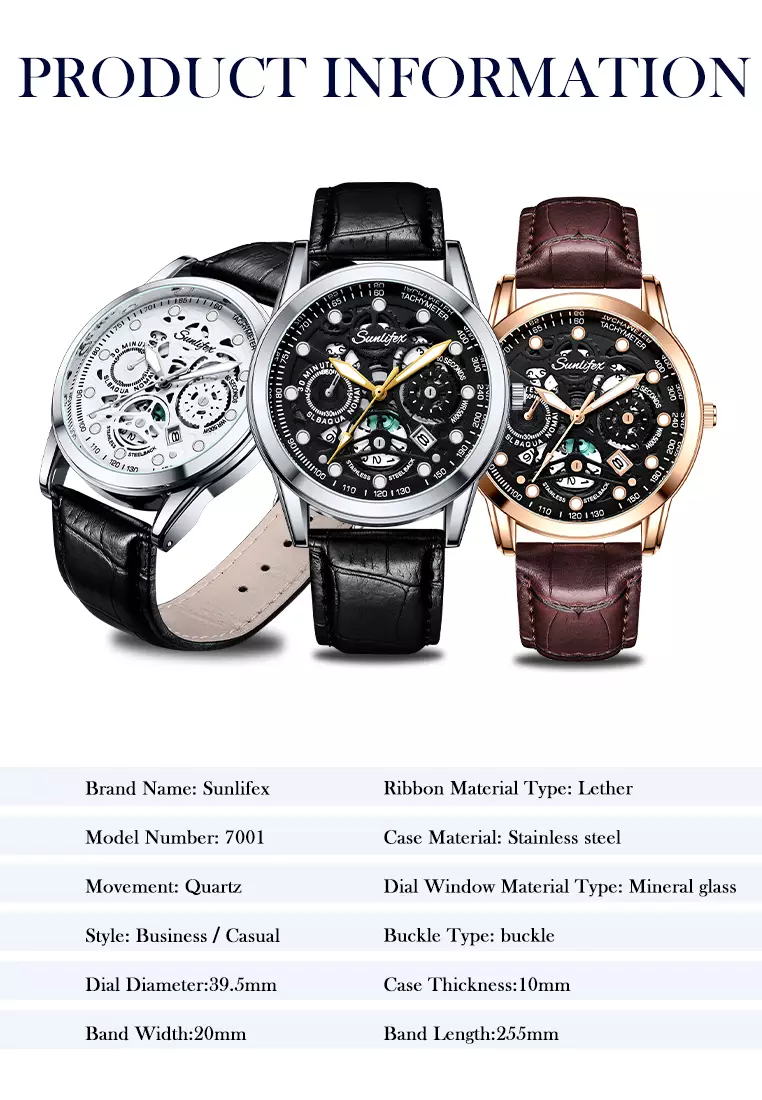 Jam Tangan Pria Dial Berongga Anti Air Kuarsa Tali Kulit Jam Pria Original Santai Mode Jam Tangan Cowok 7001 brown