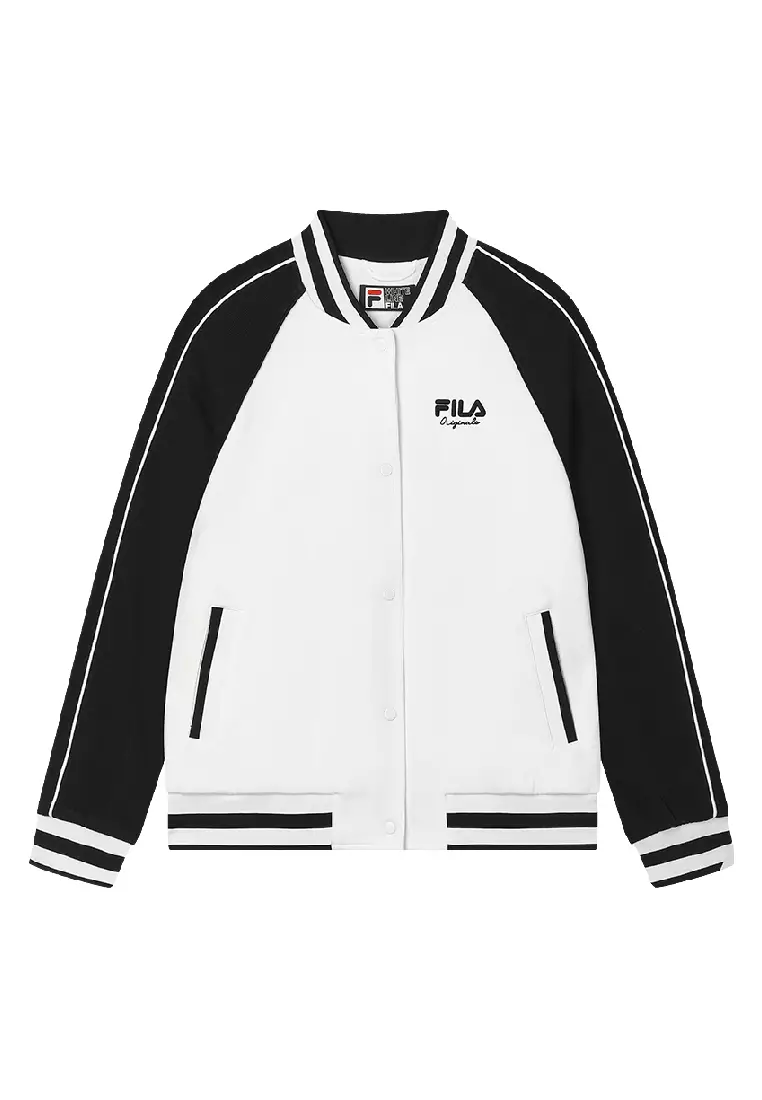 [ FILA ]★Uni White Lock Bomber Short Down Jacket Fila Men's Duccio Bomber Jacket Peacoat/White/Chinese Red S