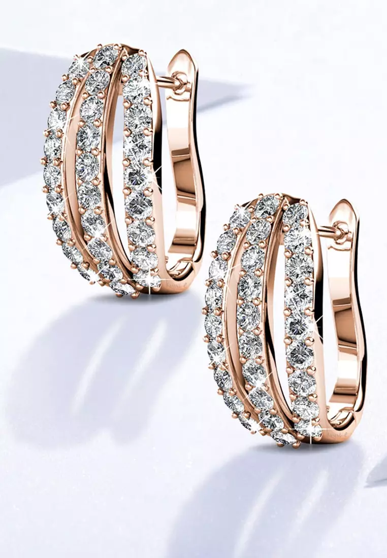 Three-Row Latch-Back Earrings Embellished with SWAROVSKI® crystals-Row Latch