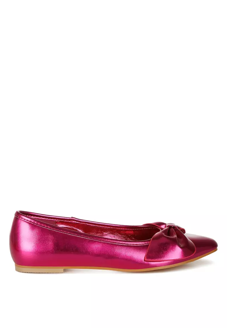 Discount on Rag & CO.  shoes - SKU: Metallic Pleather Bow Ballerinas in Fuchsia