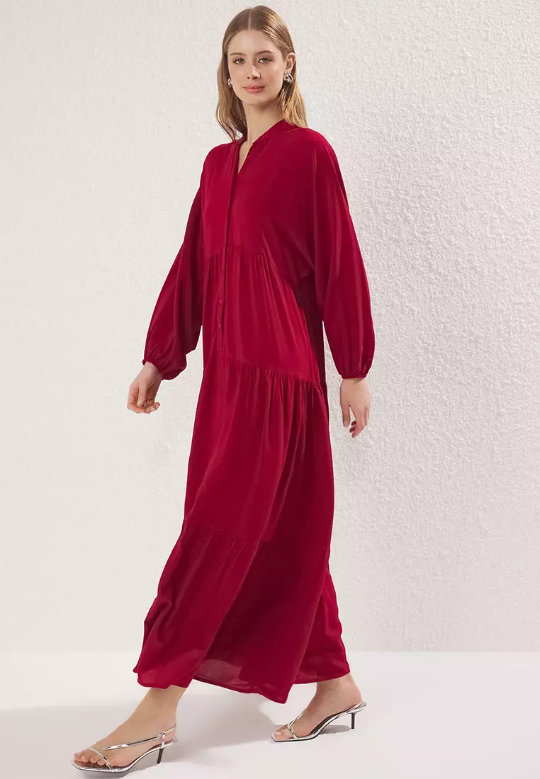 Burgundy Viscose Woven Dress TCTSS24EB00221