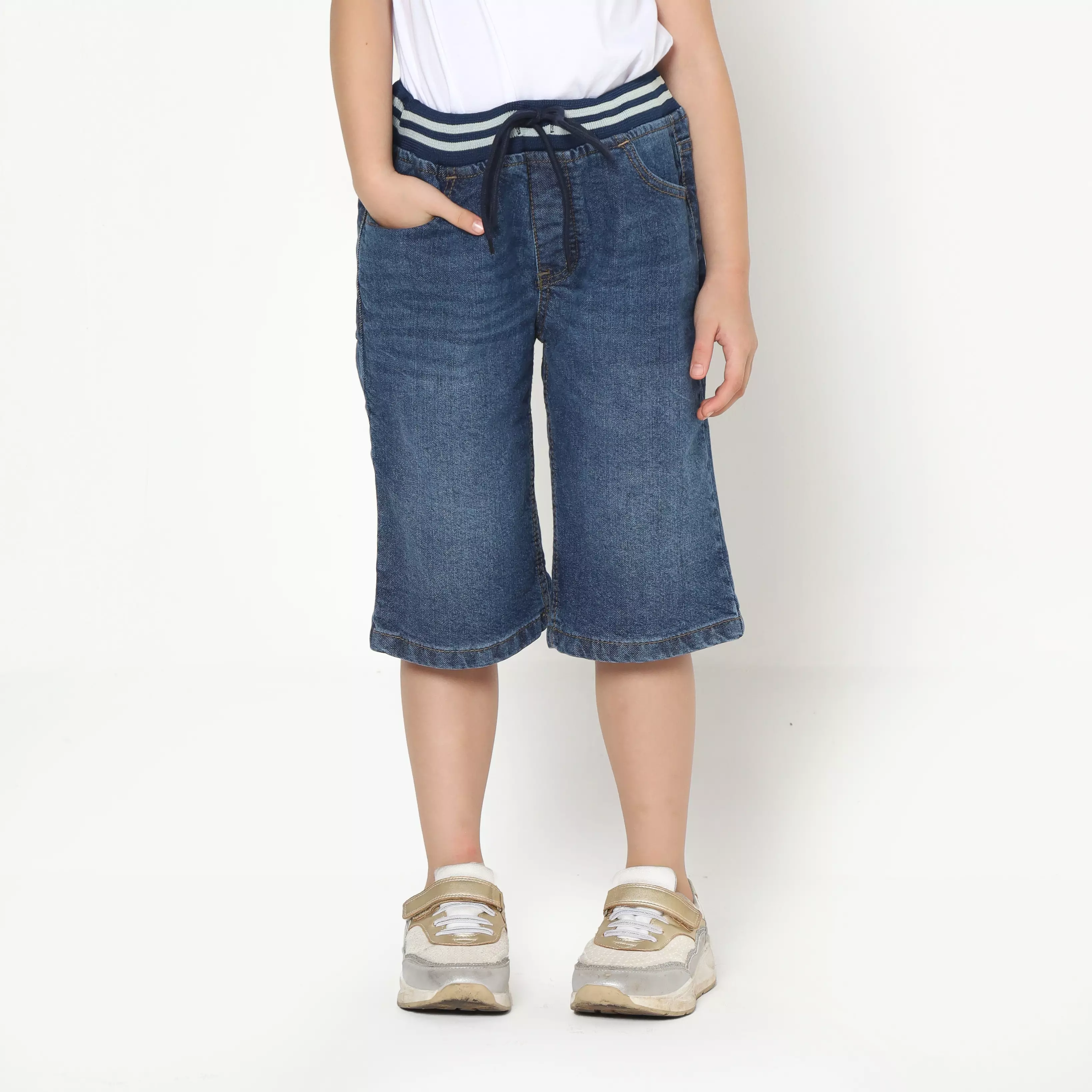 Celana Pendek Anak Perempuan Jeans Star Rib Mid Blue