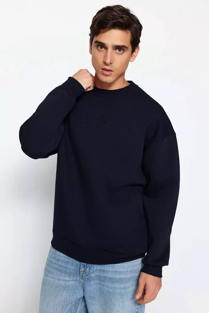 Trendyol Navy Blue Men s Oversize Wide Cut Animal Embroidery