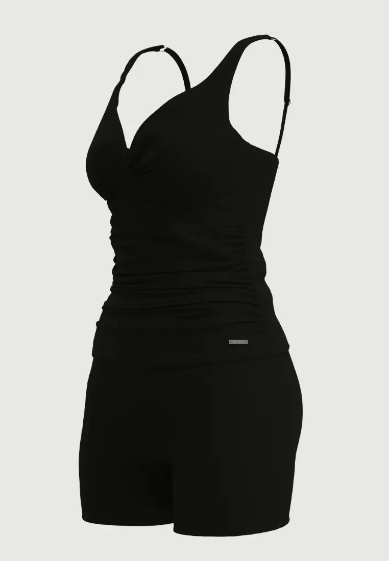 Pearl Glow Black Wrap Front Tankini Set