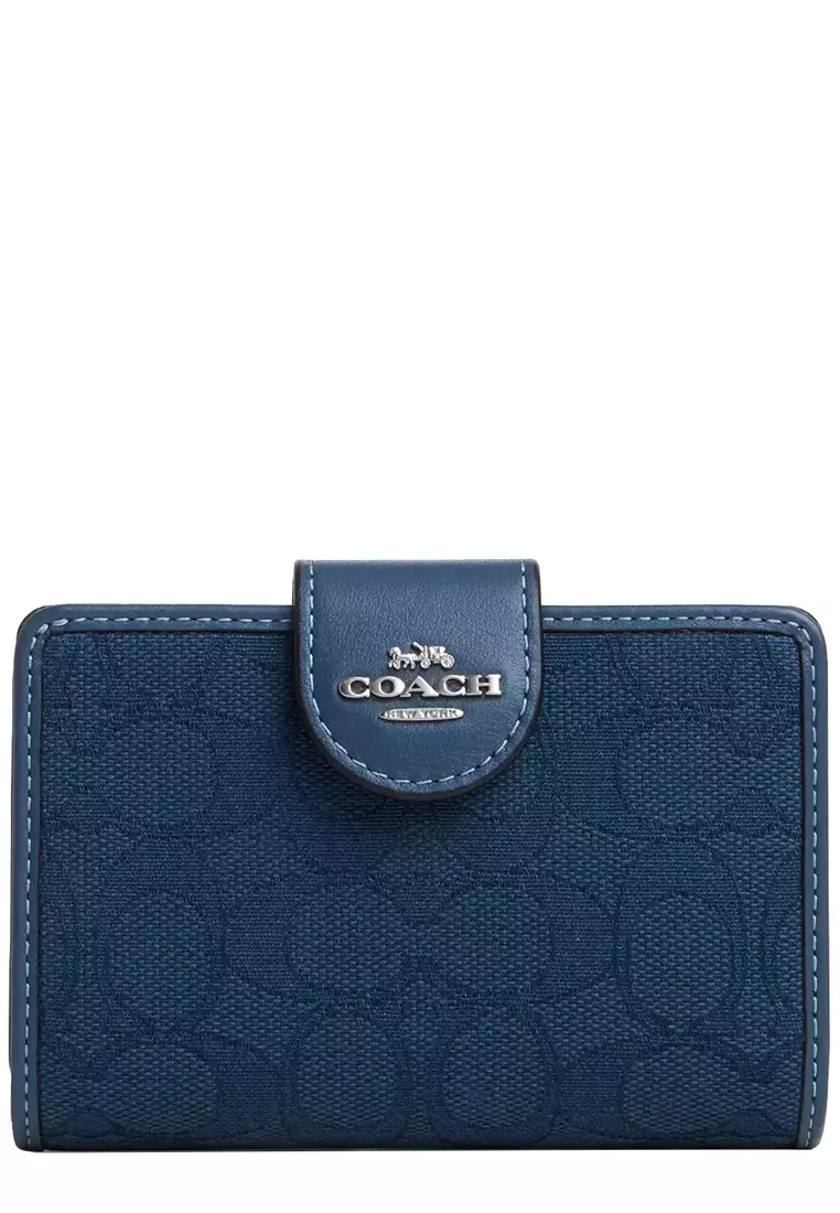 Coach dark denim wallet discount