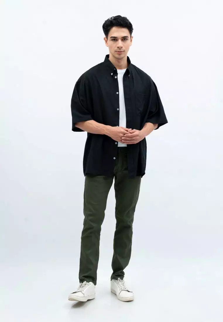 Houseofcuff Kemeja Oversize Jumbo Lengan Pendek Pria Unisex Hitam