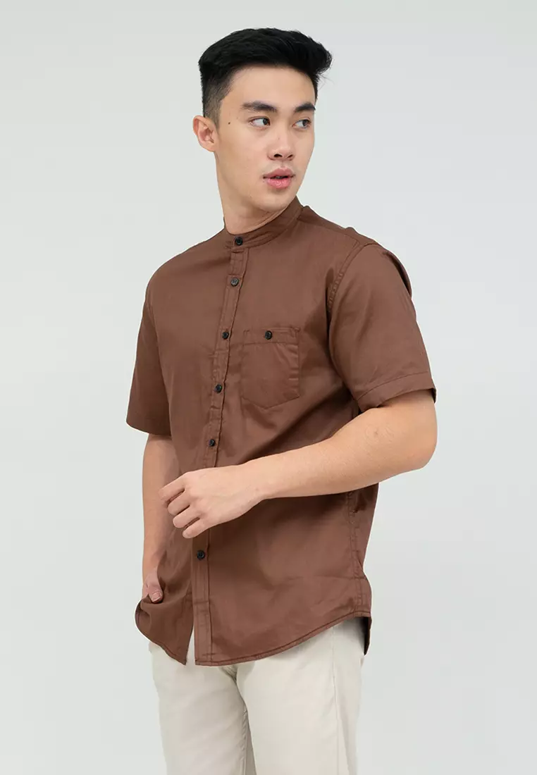 Houseofcuff Baju Koko Kemeja Lengan Pendek Pria Coklat