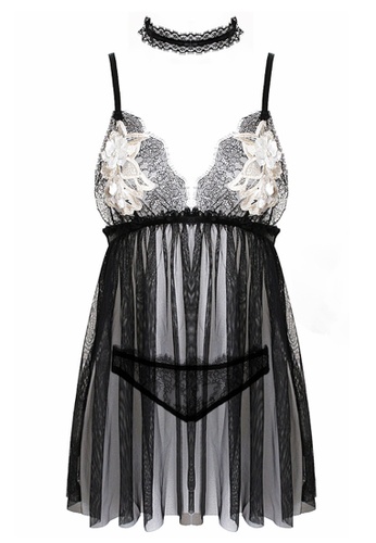 SMROCCO black Eloise Lingerie Nightie Dress PM8068 (Black) 7AB0DAA736EC8FGS_1