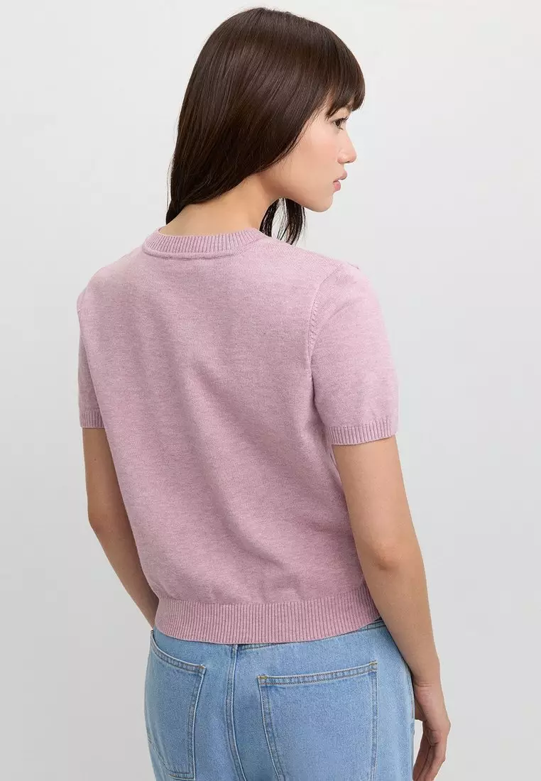 Embroidered Knit Top - Pink