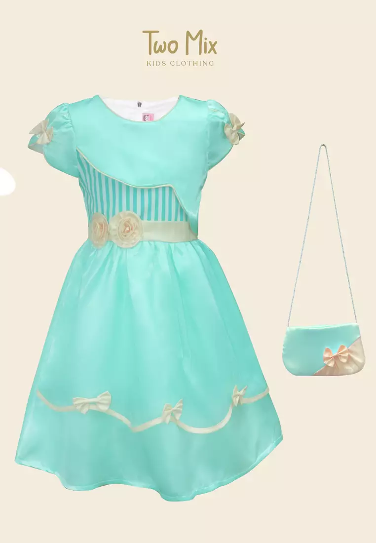 TWO MIX - Dress Anak Perempuan Satin GRATIS Tas Cantik 1-12 Tahun 4285
