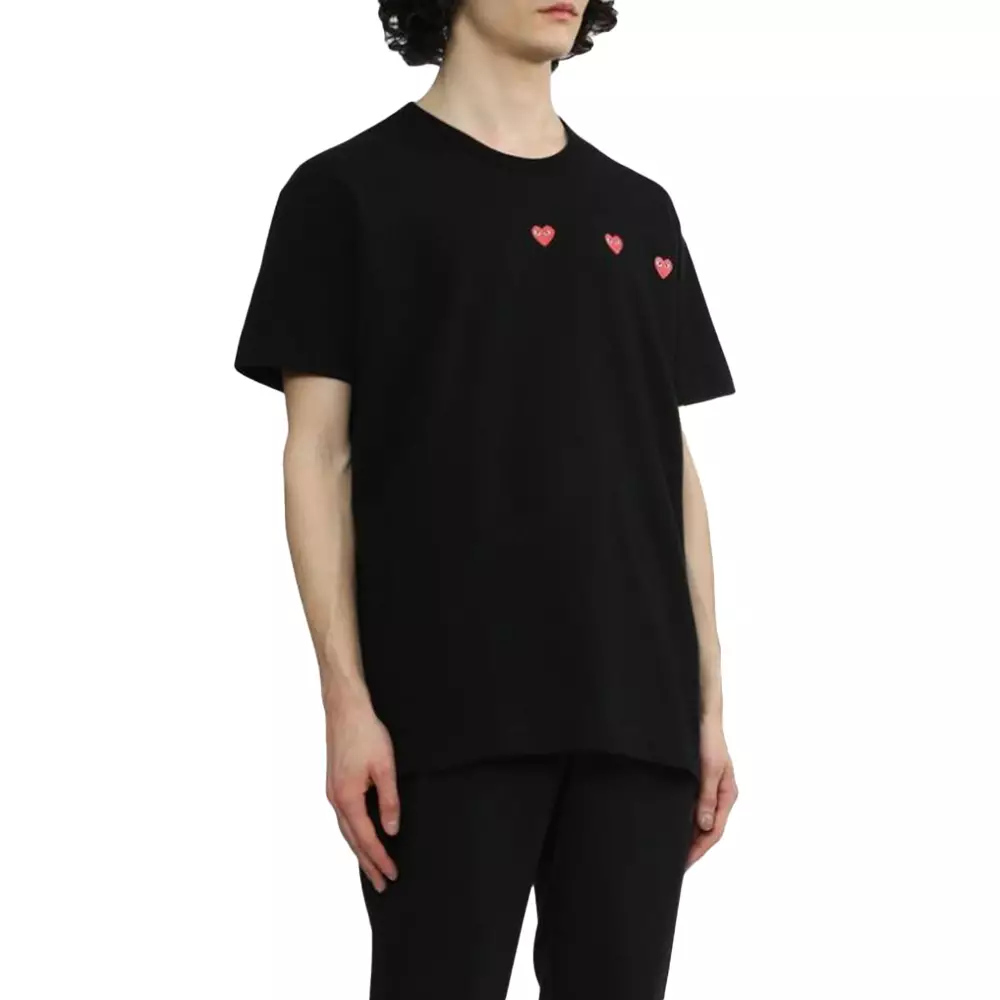 Play Triple Red Heart Logo T-Shirt Black