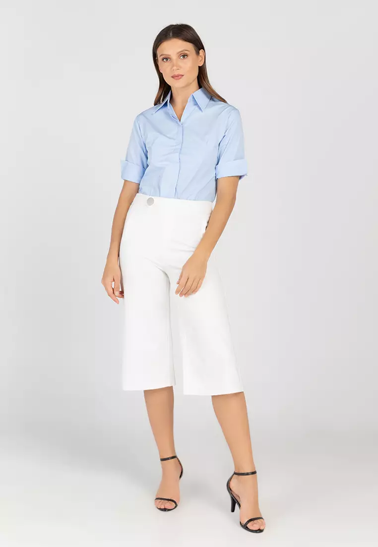 Diana 3/4 Sleeve Pinstripe Button Down Office Blouse