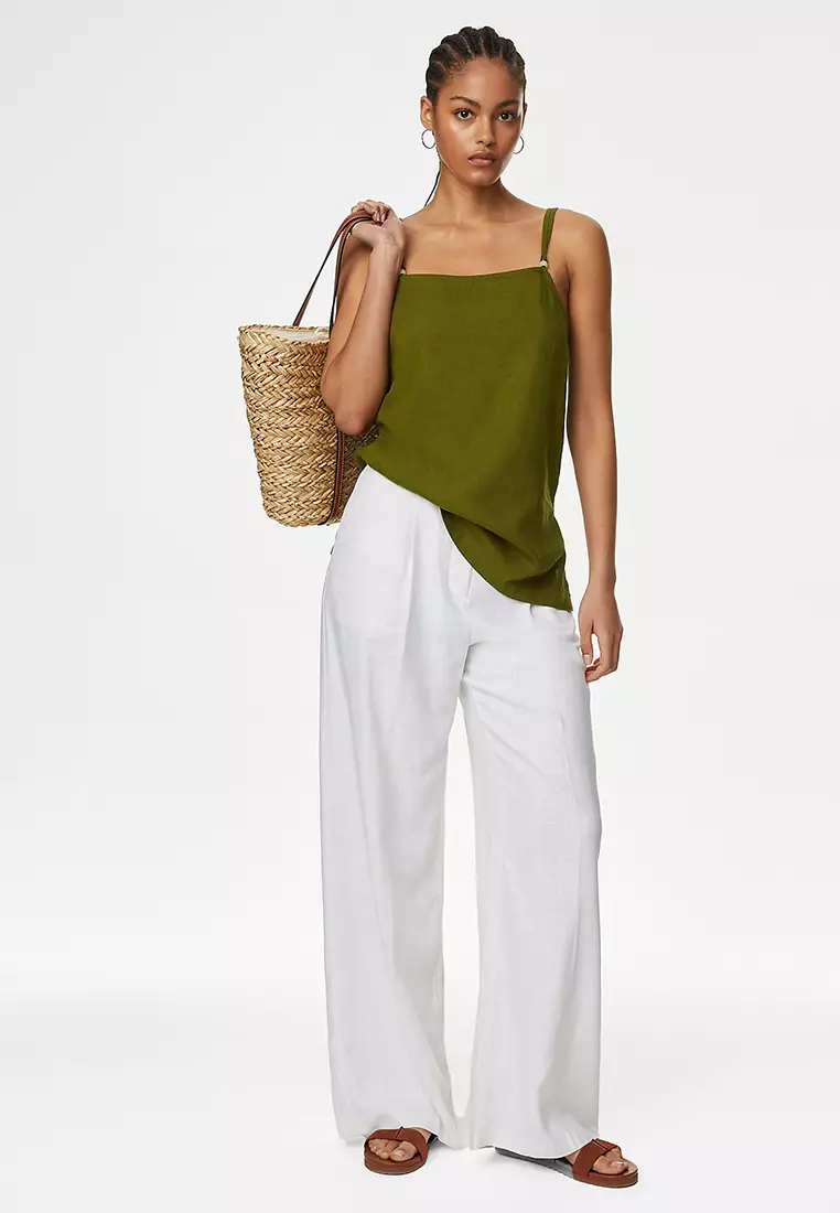 Linen Rich Beaded Longline Cami Top